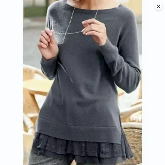 Garnet Hill Shirttail Cashmere Sweater – Charcoal - Picture 1 of 13